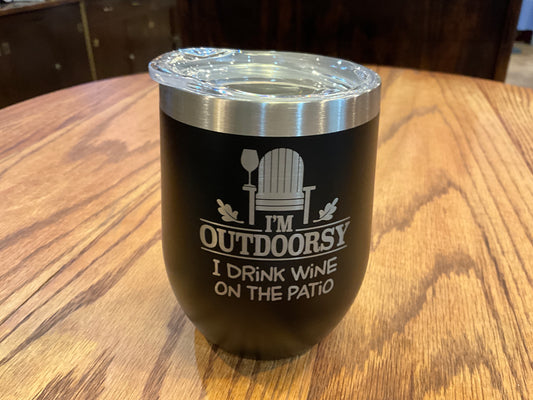 Black Insulated Wine Tumbler (I’m Outdoorsy I Drink Wine On The Patio)