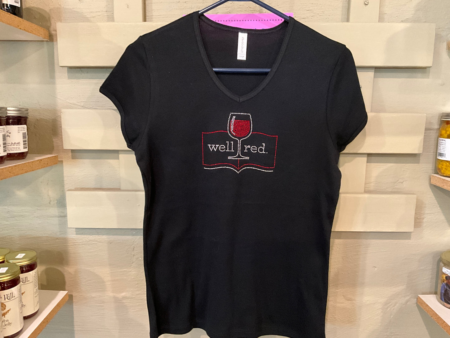 Well Red Rhinestone Women’s V-neck (Large)