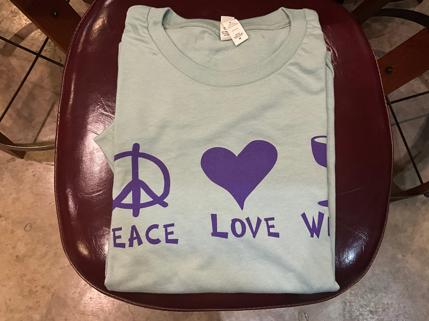 D) Bella Canvas Short Sleeve T-shirt XL (Two-Sided Peace Love Wine)