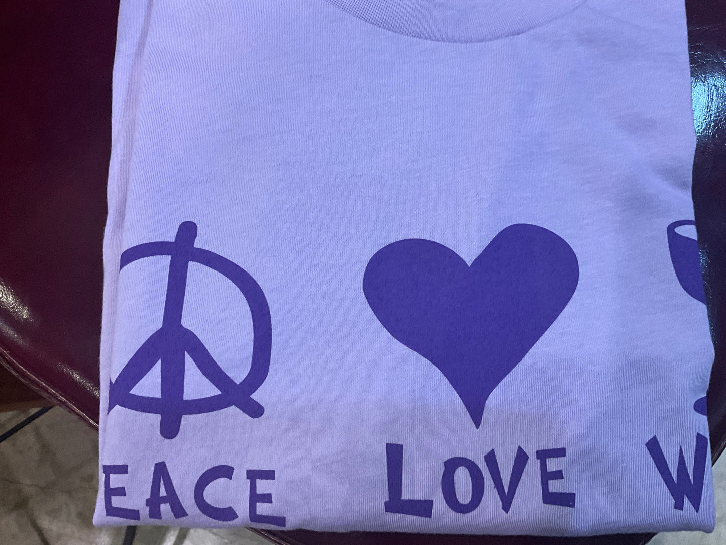 E) Bella Canvas Short Sleeve T-shirt 2XL (Two-sided Peace Love Wine)