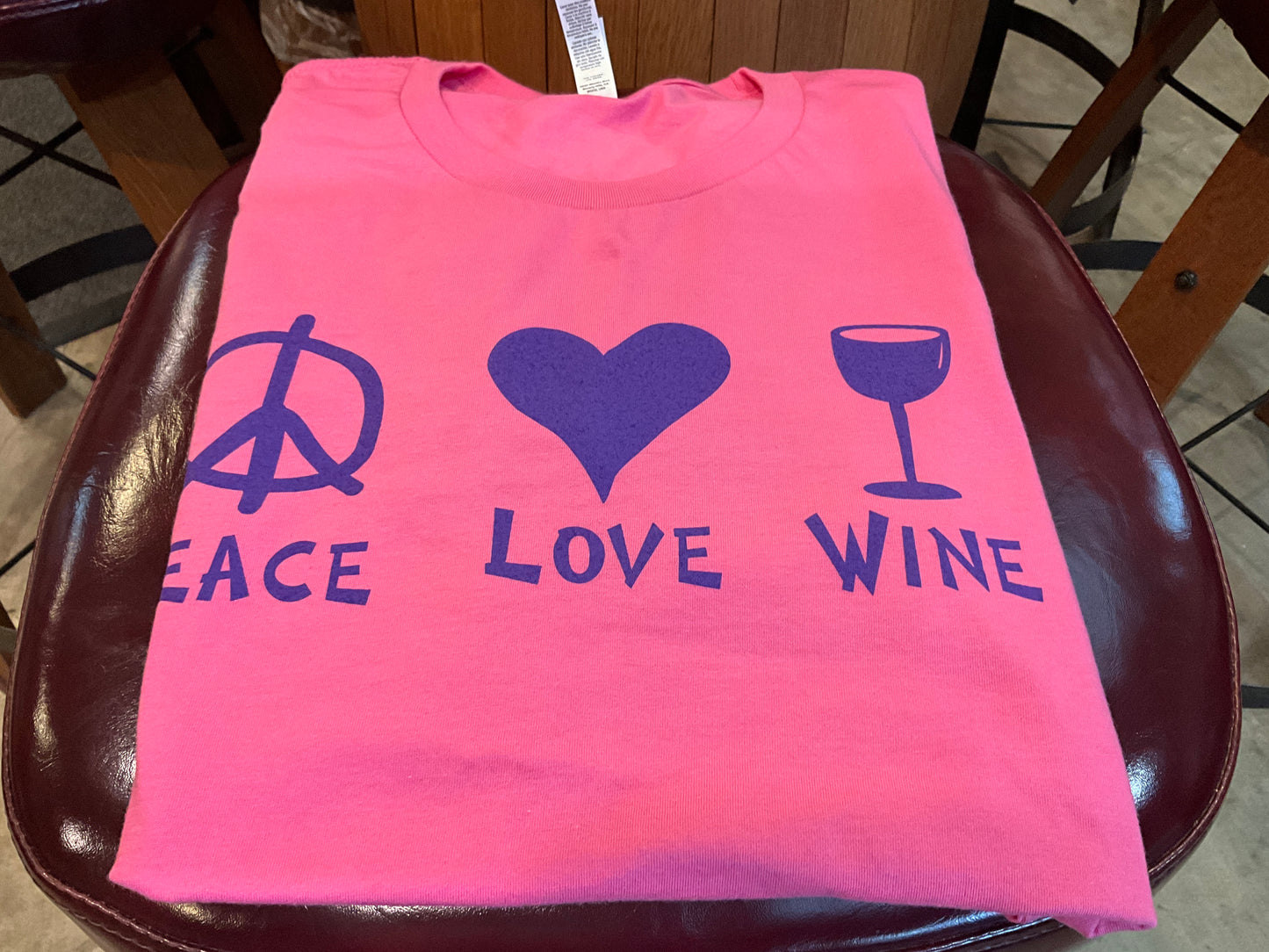 A) Bella Canvas Short Sleeve T-shirt SMALL (Two-sided Peace Love Wine)