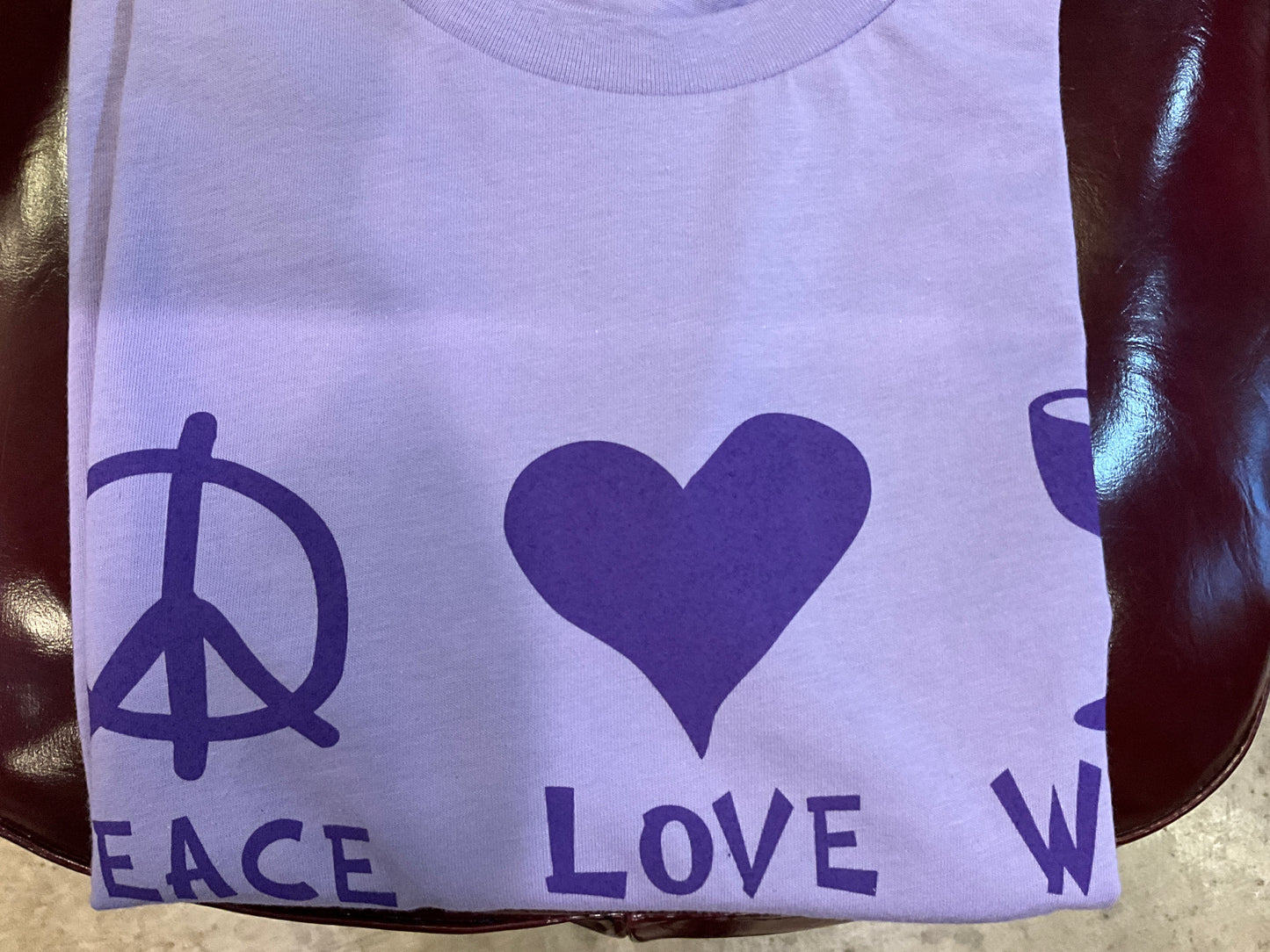 A) Bella Canvas Short Sleeve T-shirt SMALL (Two-sided Peace Love Wine)