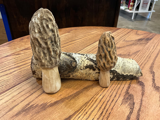 Log With Two Mushroom Carving (MW Carvings)