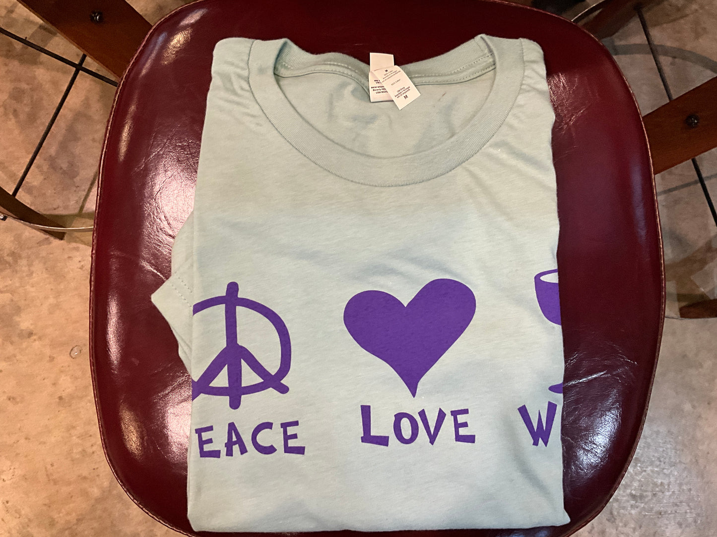 A) Bella Canvas Short Sleeve T-shirt SMALL (Two-sided Peace Love Wine)