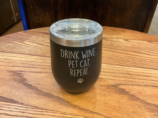 Black Insulated Tumbler (Drink Wine Pet Cat Repeat)