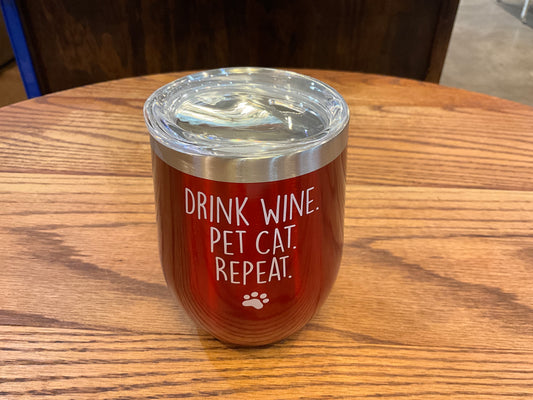 Red Insulated Tumbler (Drink Wine Pet Cat Repeat)