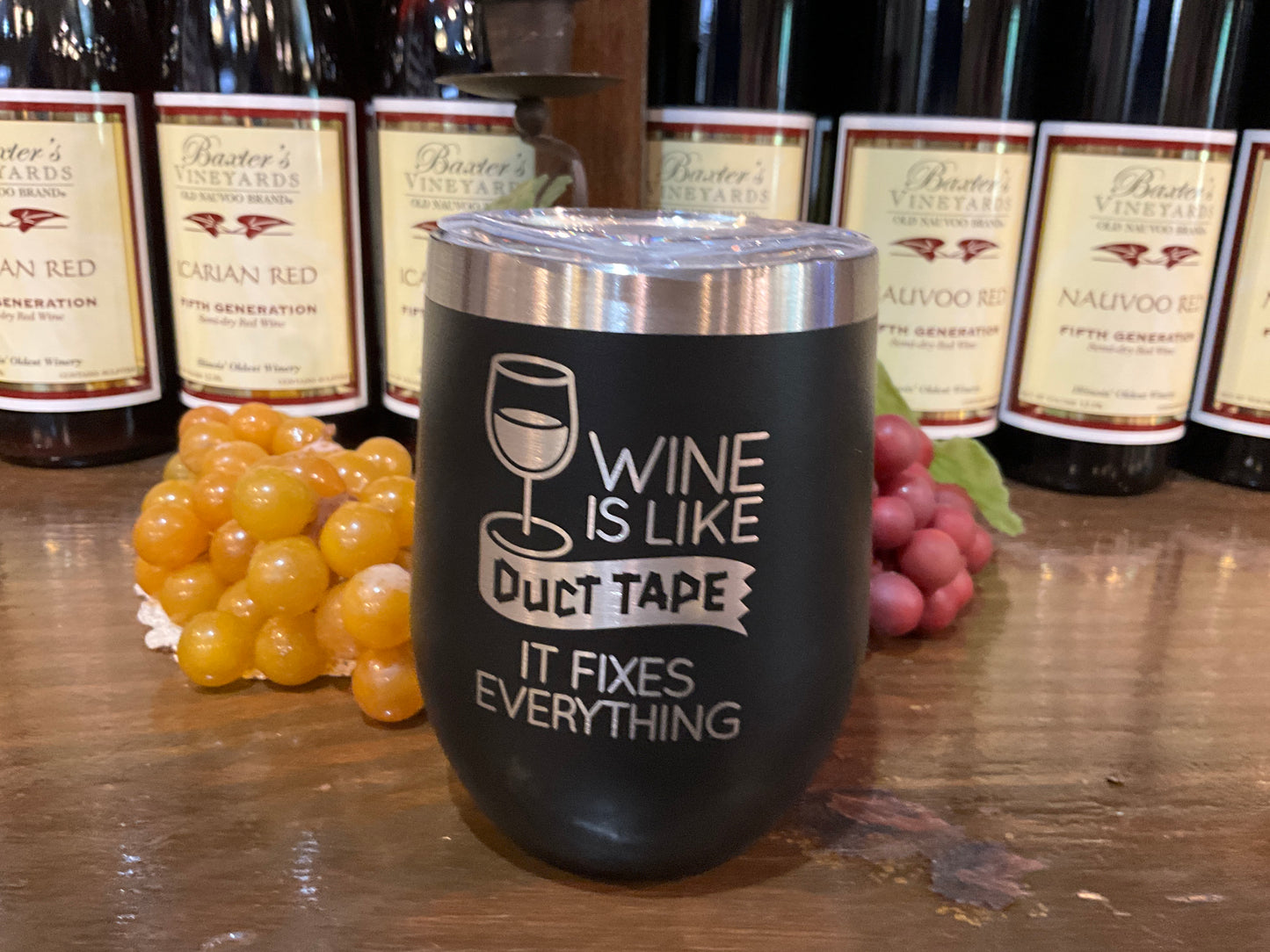 Black Insulated Tumbler (Wine is Like Duct Tape)