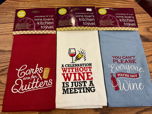Wine Lovers Embroidered Kitchen Towels