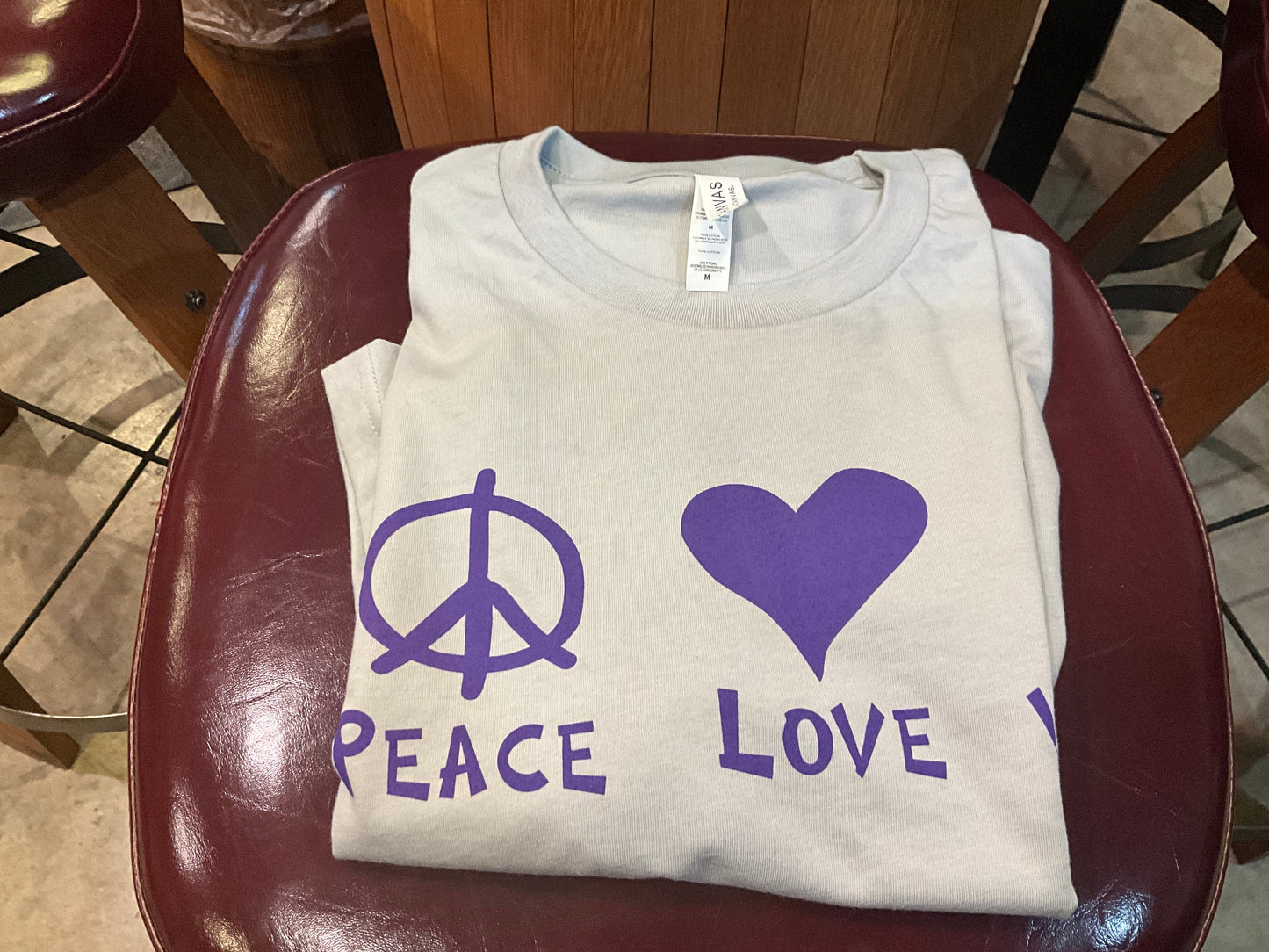 C) Bella Canvas Short Sleeve T-shirt LARGE (Two-sided Peace Love Wine)